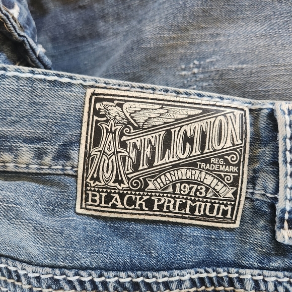 Men's Affliction Jeans Cooper Relaxed Bootcut Size 40x34 Dark Distressed Y2K - Picture 6 of 12